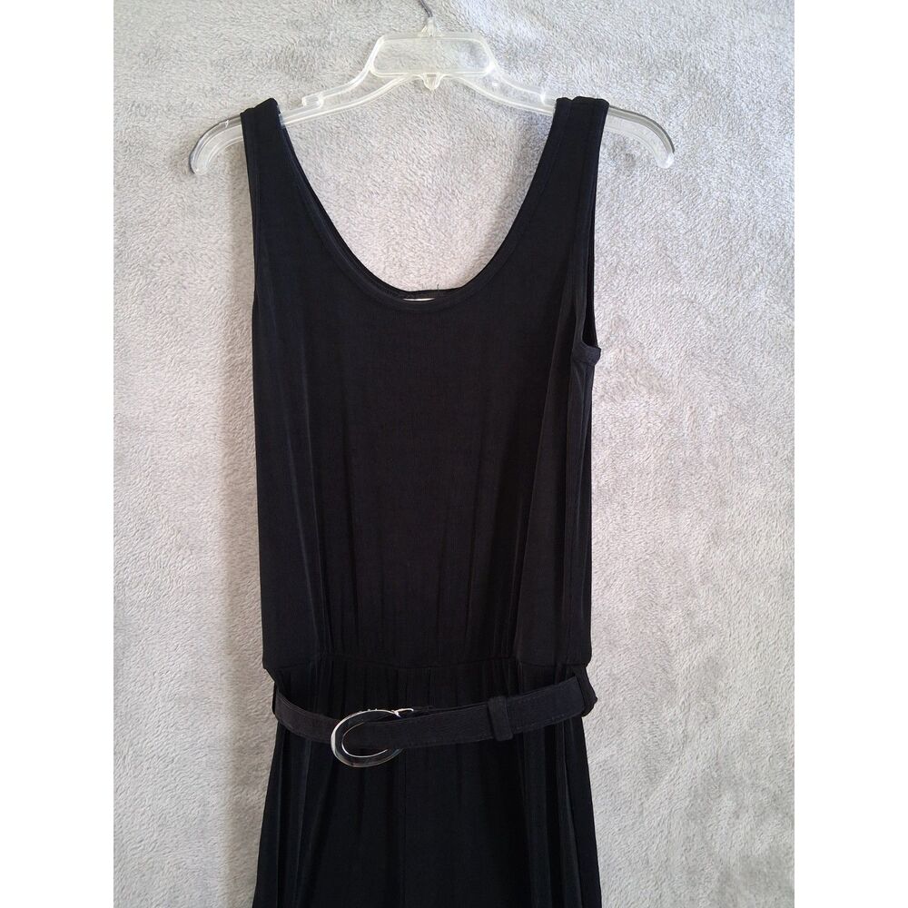 VTG 80s Cache M Jumpsuit Wide Leg Duster Cardigan Belt Black Liquid Knit Slinky - Picture 8 of 12